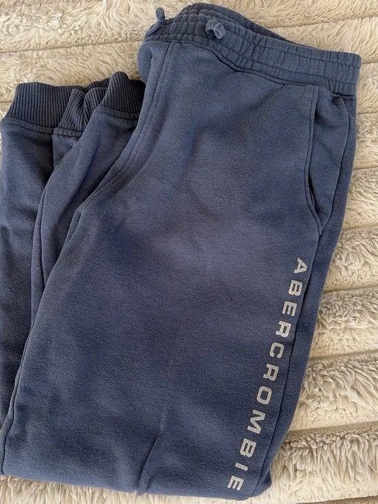 abercrombie kids navy fleece joggers with side logo