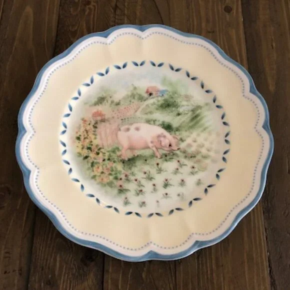 Lenox Provencal Garden Pig Luncheon Salad Accent Plate 9.5” Scalloped