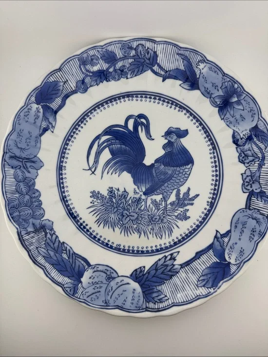 Blue & White Rooster Decorative Plate | Chinese Porcelain | 12.25