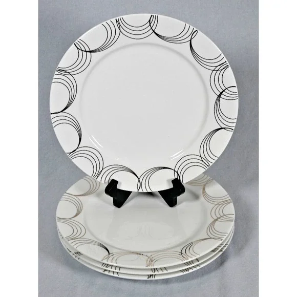 Pier 1 Opulent Metallic Dinner Plates Gold Silver Swirl Set of 4