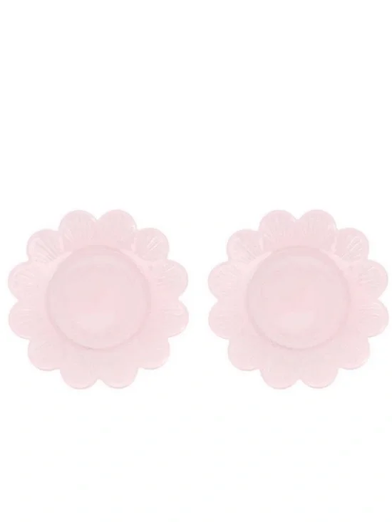 New Target Bullseye Playground Set of 2 Pink Glass Flower-Shaped Plates Spring