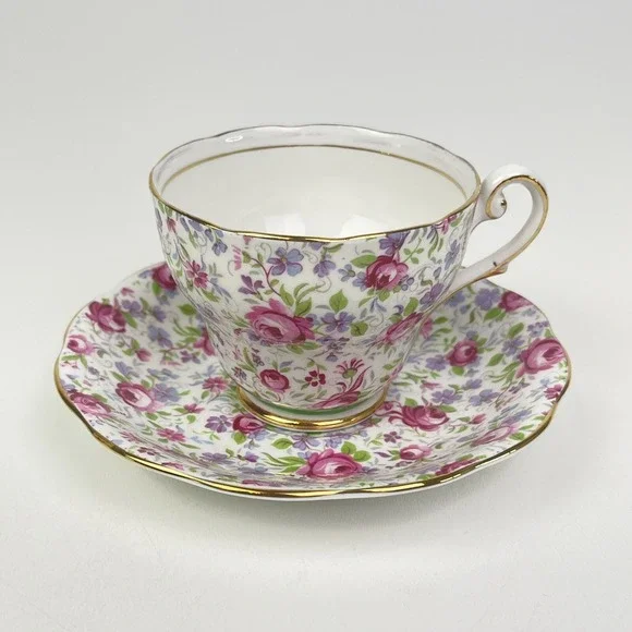 Vintage Royal Standard Chintz Pink Roses Cup Saucer Fine Bone China England