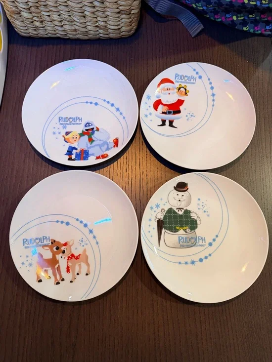 Rudolph the Red Nosed Reindeer Set of 4 Holiday Dessert Ceramic 8” Plates