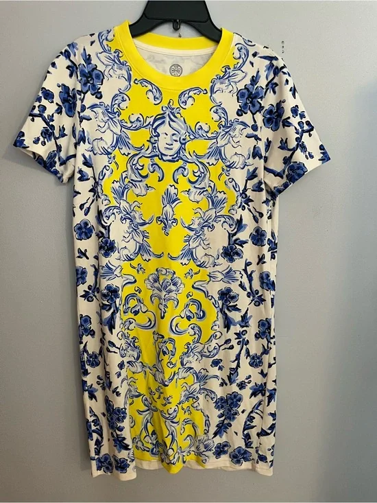 Tory Burch Yellow and Blue Floral Baroque Mini Dress