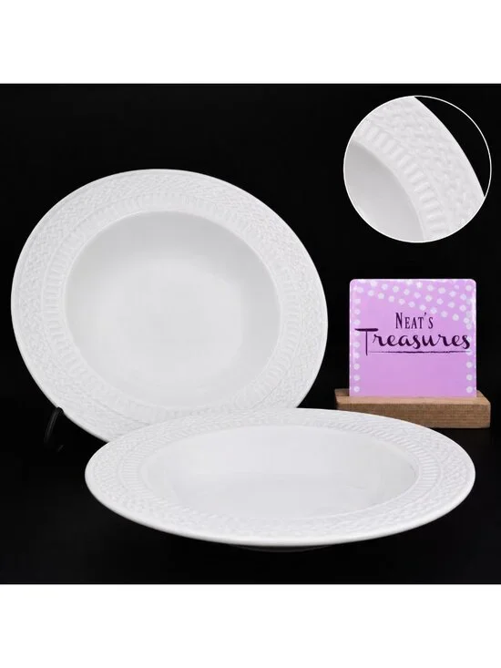 Livingquarters LIQ10 White Embossed Basketweave Rimmed 9
