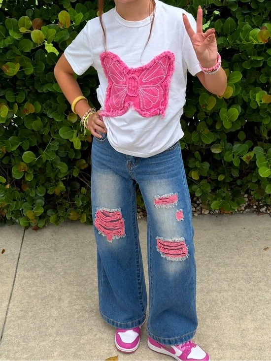Pink Ripped Jeans Size 9 Girl's NWOT