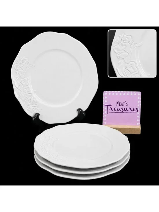Better Homes And Gardens SUMMERDALE ROSE WHITE Stoneware Lunch Salad Plate Set 4