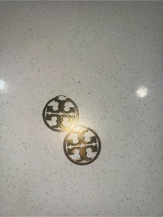 Tory Burch Gold Logo Disc Drop Earrings