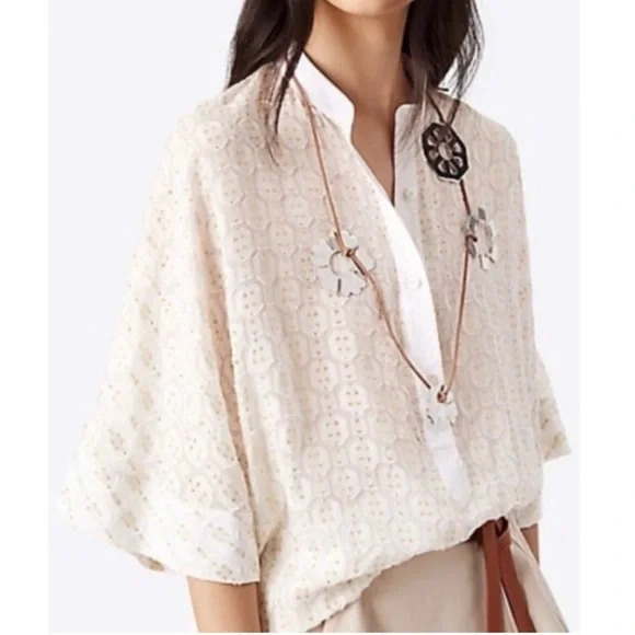 Tory Burch Tessa Metallic Detailed Top Blouse