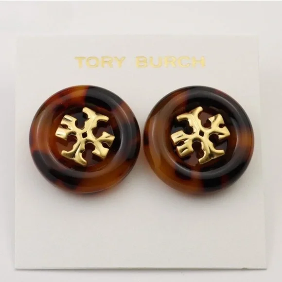 Tory Burcg • tortoise shell button style round earring with gold KirraT New $129