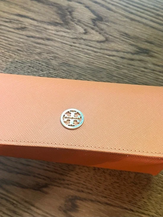 Tory Burch Orange Saffiano leather eyeglass case with Gold Logo