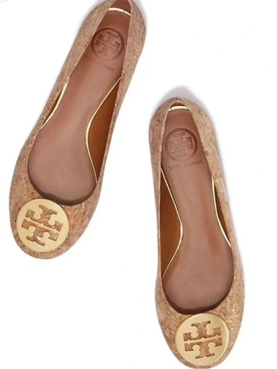 Tory Burch Cork Ballet Flats with Gold Logo Medallion