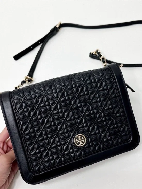 Tory Burch Black Quilted Logo Crossbody Bag