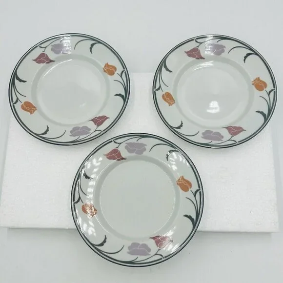 Dansk Tivoli Belles Fleurs 7” Side Small Plates Gray Tulips Pattern Set of 3