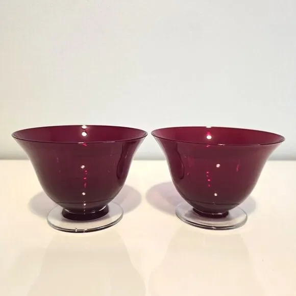 Morgantown Monroe Red Crystal Glass Footed Dessert Bowls 3/4