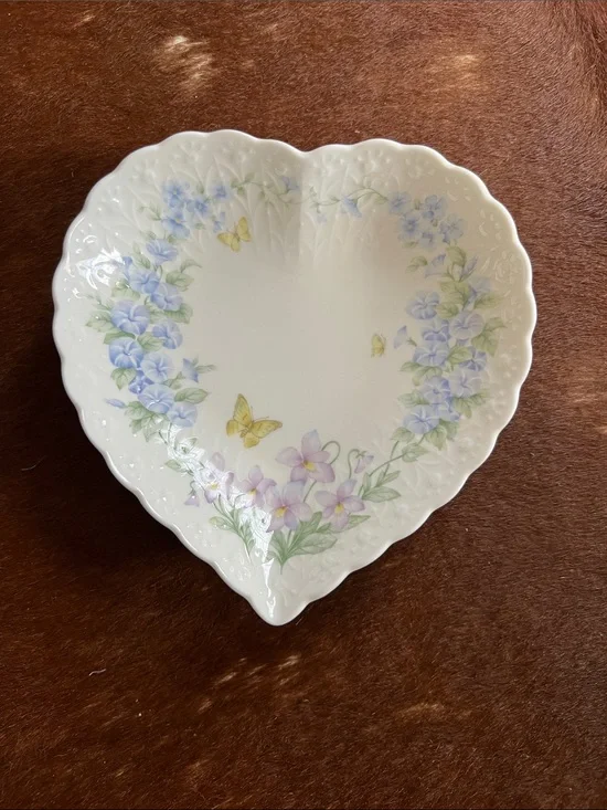 Heart Shaped Porcelain Tray Floral & Butterfly 