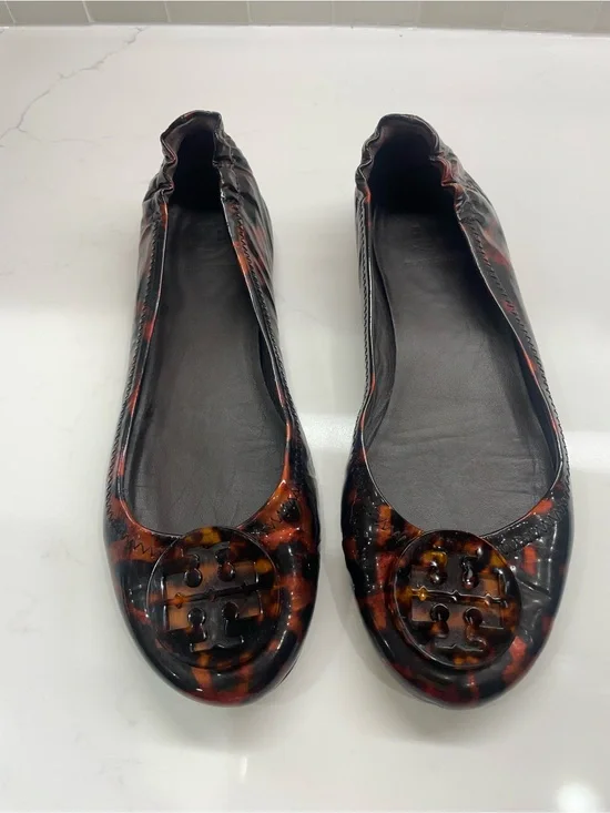 Tory Burch Minnie travel flats tortise shell size 7.5