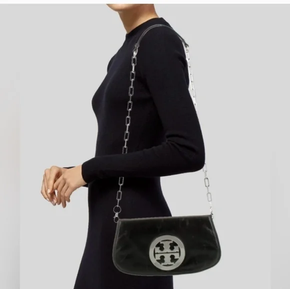 Tory Burch Reva Flap Chain Leather Logo Crossbody Bag