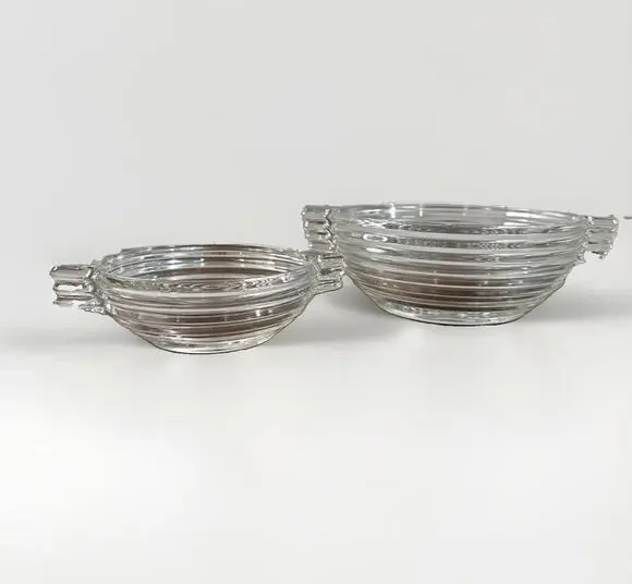 Vintage Anchor Hocking Manhattan Clear Art Deco Ribbed Glass Bowls Set