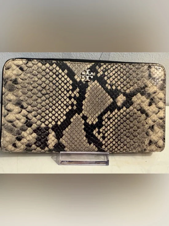Tory Burch zip around continental wallet with snakeskin.