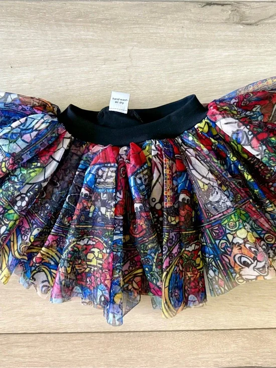 WILD RICH KIDS Colorful Stained Glass Print Tulle Skirt