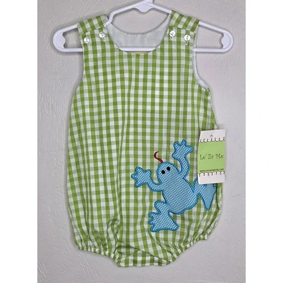 *NEW w/Tags Infant Boys Size 9 Months Checkered Bubble Romper Frog Applique