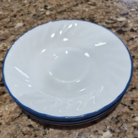 Corelle Blue Fluer Swirl Saucers Blue Rim (Set of 5)