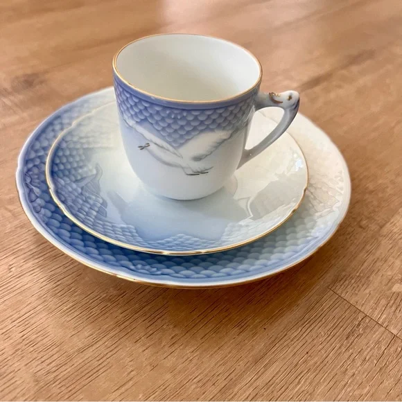 Vtg Bing and Grondahl B&G Denmark Seagull‎ 3 PCs Set, Tea Cup Saucer Cake Plate