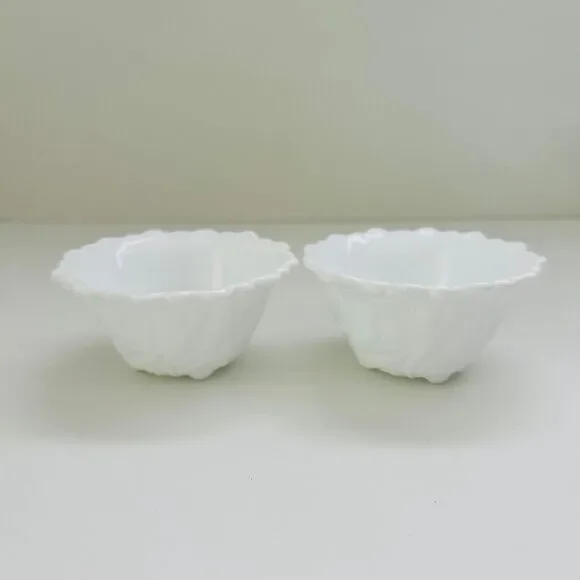 INDIANA GLASS CO. Milk Glass Wild Rose Footed Dessert Custard Bowls, Set of 2