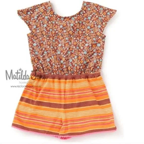 Matilda Jane orange and pink sundown multi print romper size 2