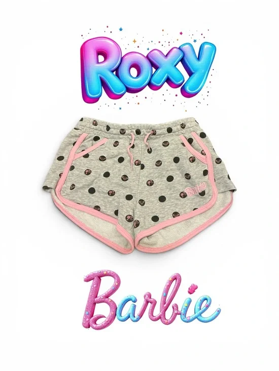 Roxy Girls' Gray Polka Dot Shorts with Pink Trim