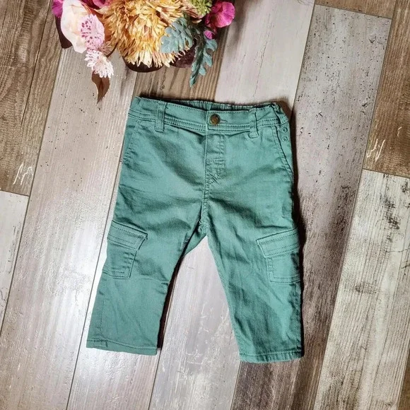 NWOT H&M Twill Trousers with Braces - Long - Khaki Green - Size 9M