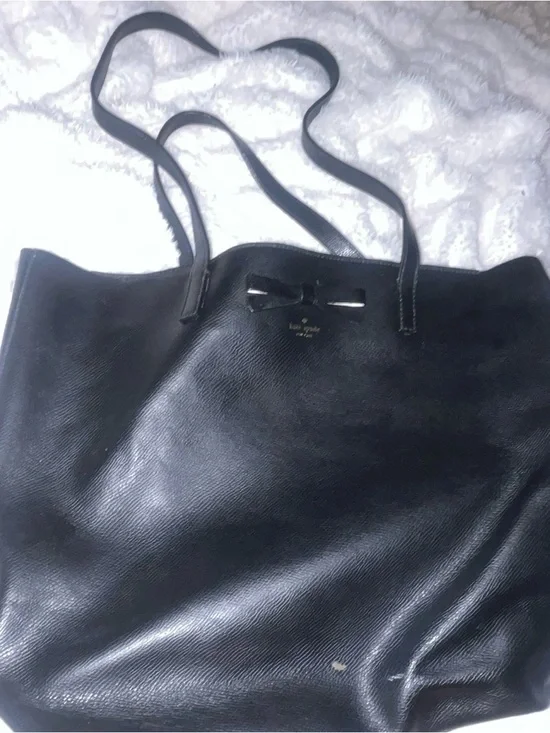 Kate Spade Black Leather Tote with Bow Accent