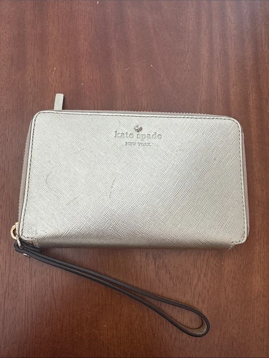 kate spade metallic gold wristlet clutch