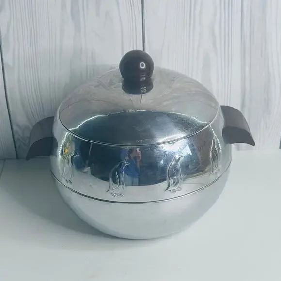 Vintage West Bend Penguin Ice Bucket Mid-Century Modern Barware Chrome Stainless