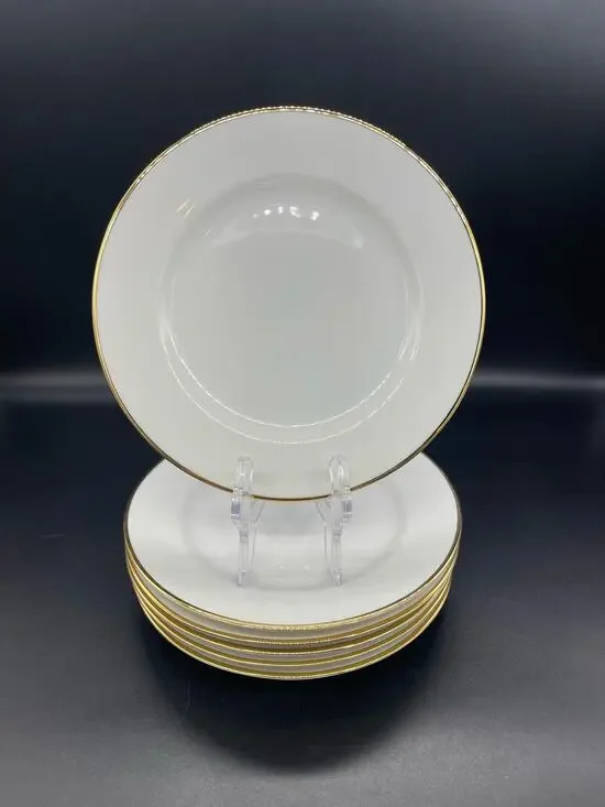 Pier 1 One Monno Bangladesh Set of 6 White Gold Rim Salad Plates