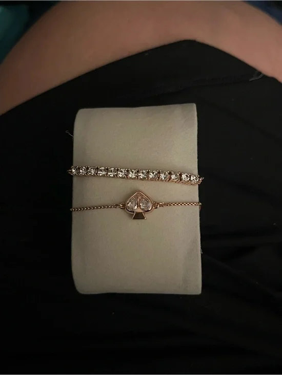 Kate Spade Rose Gold Crystal Tennis Bracelet and Spade Charm Bracelet Set