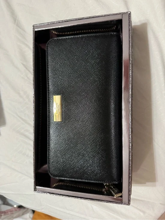Brand NEW- Black Saffiano Zip-Around Wallet with Gold Plaque