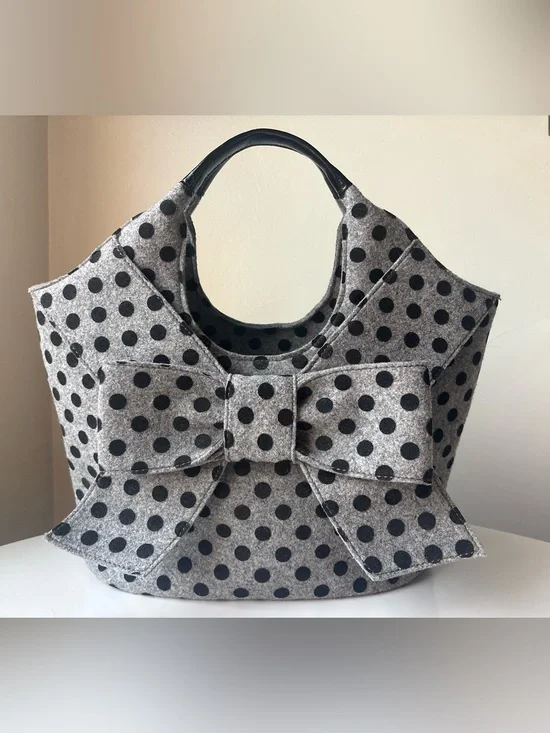 Kate Spade Y2K Pilgrim Hill Tate Polka Dot Tote Bag Wool Bow Handbag Coquette