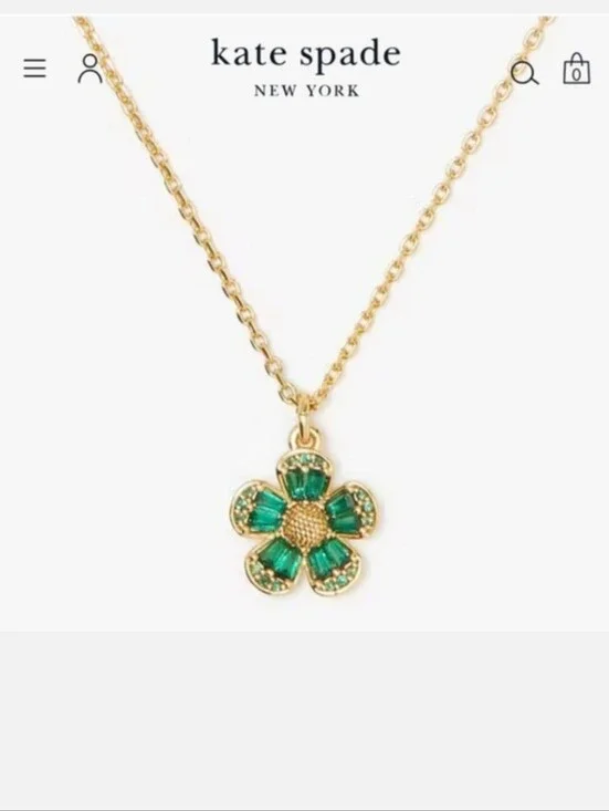 Kate Spade Fleurette Cubic Zirconia Pendant Necklace Green NWT