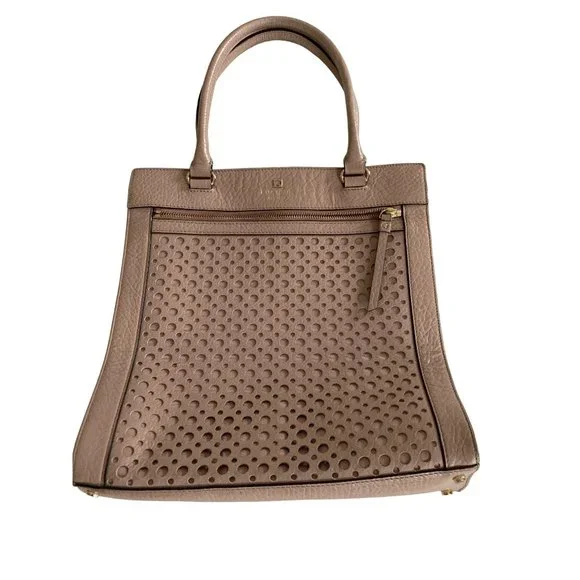 Kate Spade Taupe Leather Lynne Perri Lane Bubbles Tote Handbag