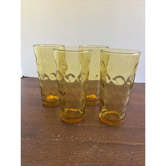 4‎ Vintage Amber Circle Design 16oz Tumblers  6.25