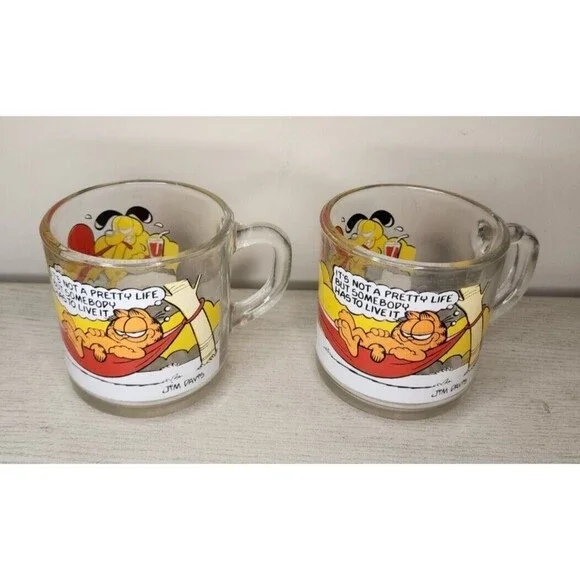 Vintage Garfield And Odie Mcdonalds Cups 1978‎ Set Of 2