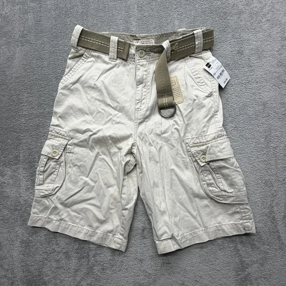 Arizona Jean Company Shorts Boys 12 Beige Cargo Twill Belted‎ School Pockets
