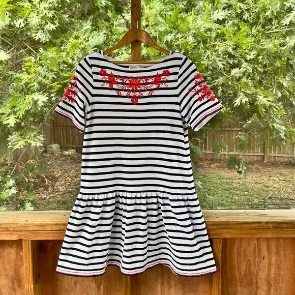 Kate Spade Broome Street Black And White Striped Embroidered Mini Dress Size M