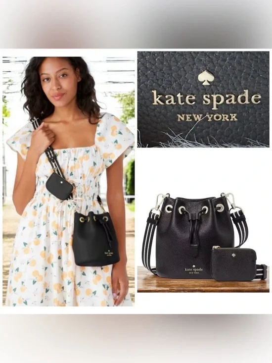 NWT Kate Spade Rosie Leather Mini Bucket Bag Black
