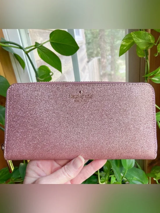 Kate Spade Rose Gold Glitter Continental Zip Around Wallet-Romantic Fairycore
