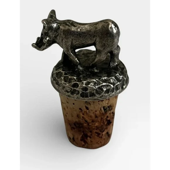 Vintage Warthog Wild Boar Metal Figural Wine Bottle Stopper Pewter‎ Tone Cork