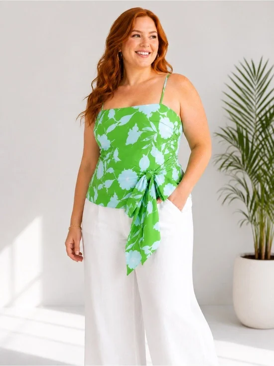 NEW Kate Spade x Target Linen Ruched Bow Cami Top Green Floral Plus Size 2X