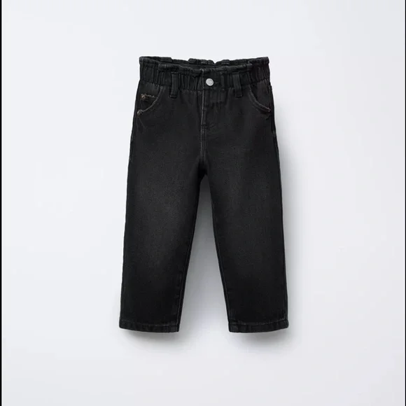 Zara kids, black, heart pocket paperbag jeans, size 6 years